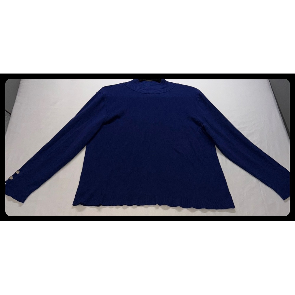 Chico's Mock Neck Sweater Women Size 2 Blue Button Cuff Rayon Blend Pullover